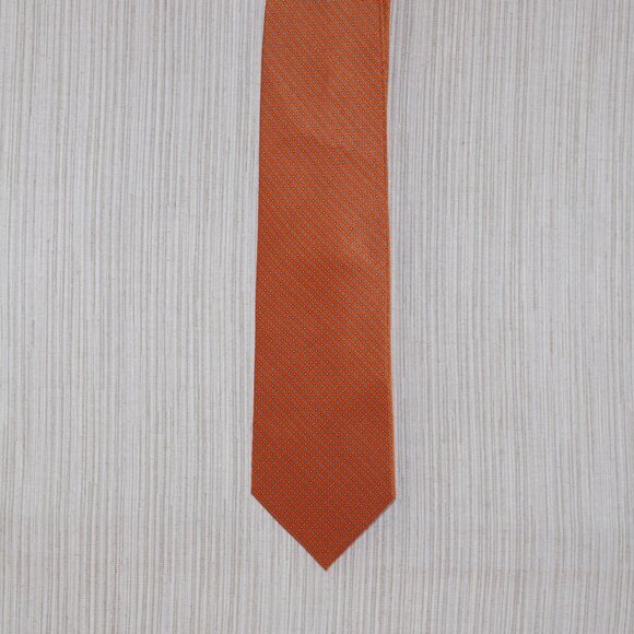 DOLCEPUNTA TIE Orange geometric pattern Seven Fold Men Necktie 61" x 3.75" - Picture 4 of 7
